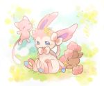  2017 buneary eeveelution flower grass group kanannbo legendary_pok&eacute;mon mew nintendo open_mouth plant pok&eacute;mon pok&eacute;mon_(species) sylveon video_games 