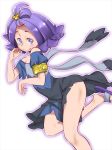  1girl acerola_(pokemon) armlet bad_proportions dress hair_ornament pokemon pokemon_(game) pokemon_sm purple_dress purple_eyes purple_hair sandals short_hair simple_background solo white_background zaitsu 