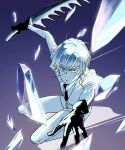  androgynous antarcticite black_gloves gem_uniform_(houseki_no_kuni) gloves houseki_no_kuni mawaregimi necktie shirt short_hair short_sleeves shorts solo weapon white_hair 