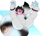  2018 3_toes anthro anus backsash ball_gag bdsm black_nose bondage bottomless bound breasts claws clothed clothing digital_media_(artwork) female fur gag gagged hair hindpaw lying mammal nipples on_back pawpads paws pussy red_panda simple_background solo toe_claws toes tongue tongue_out young 