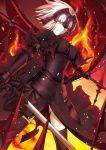  absurdres ahoge armor armored_dress bad_id bad_pixiv_id chain fate/grand_order fate_(series) faulds flag gauntlets grey_hair headpiece highres holding holding_sword holding_weapon jeanne_d'arc_(alter)_(fate) jeanne_d'arc_(fate)_(all) paperfinger plackart short_hair solo standing sword thighhighs weapon yellow_eyes 