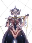  female khora_(warframe) looking_at_viewer looking_down machine not_furry robot simple_background solo spikes video_games warframe whip white_background zilv-3 