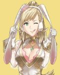  animal_ears blonde_hair bunny_ears bunny_girl bunny_tail bunnysuit detached_collar fake_animal_ears fire_emblem fire_emblem_heroes green_eyes j@ck leotard long_hair looking_at_viewer open_mouth sharena simple_background smile solo strapless strapless_leotard tail white_background 