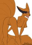  anthro anthrofied blacklite canine female fox fur horny_(disambiguation) kurama looking_back mammal multi_tail naruto nude orange_fur presenting pussy solo tailed_beast tongue tongue_out 