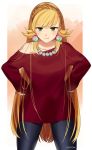  angry blonde_hair blush braid chocojax fire_emblem fire_emblem_heroes gloves green_eyes long_hair looking_at_viewer open_mouth pantyhose pout sharena simple_background solo sweater 
