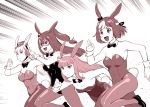  animal_ears bow bowtie breasts bunny_girl bunny_tail bunnysuit cowboy_shot detached_collar el_condor_pasa gold_ship horse_ears horse_girl long_hair medium_breasts monochrome multiple_girls pantyhose running sepia short_hair silence_suzuka special_week speed_lines tail ueyama_michirou umamusume wrist_cuffs 