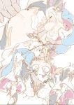  1girl bangs breast_grab breasts cape commentary_request fingering gold_trim grabbing gran_(granblue_fantasy) granblue_fantasy head_wings hetero large_breasts long_hair pale_color pussy song_(granblue_fantasy) spread_legs tatami_to_hinoki vaginal 