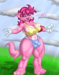  anthro balls belly big_breasts breasts bulge cleavage clothed clothing dickgirl erect_nipples feline gloves huge_breasts intersex john_barrett looking_at_viewer mammal midriff muscular nipples open_mouth penis roxikat smile solo standing thick_thighs vhbeaver wide_hips 