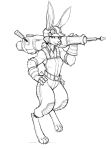  anthro armor buckteeth clothing digitigrade female fur gloves guoh hair hand_on_hip hard_hat helmet jackhammer jackrabbit monochrome overalls shirt sketch smile solo teeth 