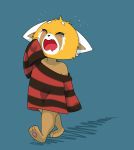  aggressive_retsuko ambiguous_gender clothing dragonfoxgirl mammal open_mouth red_panda retsuko sanrio shirt solo yawn 