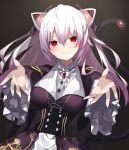  animal_ears bangs blancpig_yryr blush cat_ears commentary dress eyebrows_visible_through_hair hair_between_eyes highres long_hair long_sleeves looking_at_viewer nora_cat nora_cat_channel red_eyes silver_hair smile solo very_long_hair virtual_youtuber 
