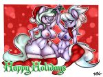  2014 anthro anthrofied big_breasts blue_fur blush breasts christmas clothing cloud_chaser_(mlp) cutie_mark digital_media_(artwork) duo english_text ep777 equine female flitter_(mlp) friendship_is_magic fur hair half-closed_eyes hat holidays legwear looking_at_viewer mammal mistletoe multicolored_hair my_little_pony navel nipples plant purple_eyes pussy santa_hat scarf spread_legs spreading stockings text two_tone_hair 