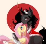  &lt;3 2018 armor black_hair blue_eyes blush cloak clothing crossgender crown duo equine evehly female female/female fluttershy_(mlp) friendship_is_magic hair horn king_sombra_(mlp) mammal my_little_pony pegasus pink_hair red_eyes romantic_couple size_difference slit_pupils tongue tongue_out unicorn wings 