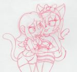  anthro cat clothed clothing duo fan_character feline female mammal monkey monochrome pink_and_white primate simple_background sonic_(series) the_other_half white_background 