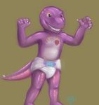  animate_inanimate anthro balloon diaper dinosaur foil hi_res inflatable living_inflatable lizab male nozzle purple_body scalie solo 