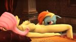  16:9 2014 3d_(artwork) anthro anthrofied blue_fur breasts digital_media_(artwork) duo equine female female/female fluttershy_(mlp) friendship_is_magic fur hair hand_on_breast horse inside long_hair lying mammal multicolored_hair my_little_pony narox22 nipples nude on_back open_mouth oral pink_hair pony rainbow_dash_(mlp) rainbow_hair sex source_filmmaker 