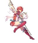  arm_guards armor boots breasts broken_armor dress elbow_gloves fire_emblem fire_emblem_heroes fire_emblem_if full_body gloves haccan highres hinoka_(fire_emblem_if) lance official_art open_mouth polearm red_armor red_eyes red_footwear red_hair red_legwear scarf short_dress short_hair small_breasts solo thigh_boots thighhighs torn_clothes transparent_background weapon white_scarf zettai_ryouiki 