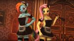  16:9 2014 3d_(artwork) anthro anthrofied blue_body blue_fur breasts cleavage clothed clothing digital_media_(artwork) duo equine female fluttershy_(mlp) friendship_is_magic fur hair horse inside long_hair looking_at_viewer maid_uniform mammal multicolored_hair my_little_pony narox22 pink_hair pony rainbow_dash_(mlp) rainbow_hair source_filmmaker tongue tongue_out uniform yellow_body 