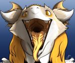  cheekfluff clothing drooling ear_tuft fluffy gaping_mouth jeany545 looking_at_viewer maid_uniform open_maw saliva sergal solo teeth tuft uniform yellow_eyes yellow_tongue 