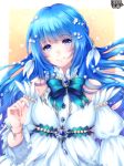  bead_bracelet beads blue_bow blue_eyes blue_hair blue_neckwear blush bow bracelet braid hair_ornament jewelry kerberos_blade long_hair official_art simple_background smile solo upper_body very_long_hair yukino_(yuki_00) 