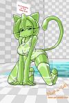  anthro breasts clothed clothing eyelashes feline female hi_res legwear looking_at_viewer mammal nana_gel shirt slime socks solo stirrup_socks swimming_pool translucent wet wet_shirt 