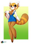  2018 absurd_res aggressive_retsuko anthro areola blush breasts clothed clothing digital_media_(artwork) female hi_res holding_object looking_at_viewer mammal nipples rainbowscreen red_panda retsuko sanrio solo 