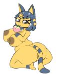  2018 alpha_channel animal_crossing ankha anthro areola bangs belly big_breasts big_butt biped blue_hair breasts butt cat digital_media_(artwork) egyptian eyelashes feline female food fruit hair hand_on_breast hi_res kneeling looking_at_viewer looking_back mammal nintendo nipples nude overweight overweight_female peach_(fruit) puffdraws pussy rear_view short_stack smile solo thick_thighs video_games voluptuous 