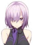  akino_sora bare_shoulders breasts closed_mouth eyebrows_visible_through_hair eyes_visible_through_hair fate/grand_order fate_(series) hair_over_one_eye hand_up large_breasts light_blush looking_at_viewer mash_kyrielight purple_eyes purple_hair short_hair simple_background sketch sleeveless solo upper_body white_background 