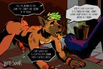  2018 anthro bdsm black_claws black_collar bondage bound canine claws collar dialogue digital_drawing_(artwork) digital_media_(artwork) dog drooling duo english_text foot_fetish fur hair hi_res hyena male male/male mammal musk nihlus nipples nude open_mouth penis precum protheorem rubber saliva solo_focus speech_bubble submissive_male teeth text toe_claws wrist_cuff yellow_eyes 
