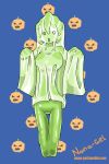  cosplay female food fruit ghost goo_creature hi_res holidays humanoid nana_gel not_furry nude pumpkin shiny slime solo spirit translucent wet 