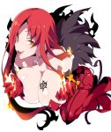  1girl astaroth_(taimanin_asagi) bare_shoulders breast_tattoo breasts cleavage curvy dress fangs female fire full_body heart heart_choker heart_tattoo highres huge_breasts long_hair looking_at_viewer magic naughty_face piercing potion_(moudamepo) red_hair saliva shiny shiny_skin sideboob taimanin_(series) taimanin_asagi taimanin_asagi_battle_arena tattoo tongue_out yellow_eyes 