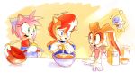 amy_rose brown_fur cheese_the_chao chipmunk clothing cooking cream_the_rabbit drawloverlala female food fur hair hedgehog lagomorph mammal pink_fur rabbit red_hair rodent sally_acorn smile sonic_(series) squirrel young 