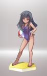  1girl barefoot breasts dark_skin female kotsu_masumi one-piece_swimsuit red_eyes shiny shiny_skin standing sweat swimsuit yu-gi-oh! yuu-gi-ou_arc-v 