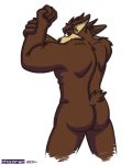  2014 anthro butt butt_pose looking_at_viewer looking_back loonatics_unleashed looney_tunes male mammal marsupial muscular muscular_male nude pose simple_background slam_tasmanian smile solo tasmanian_devil thizorac warner_brothers 