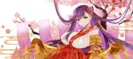  alternate_costume breasts commentary_request fate/extra fate/extra_ccc fate/grand_order fate_(series) flower gevjon hair_flower hair_ornament japanese_clothes large_breasts long_hair looking_at_viewer passion_lip pink_eyes purple_hair smile solo very_long_hair 