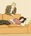  2boys avengers blonde_hair brown_hair captain_america male male_focus multiple_boys sleeping 