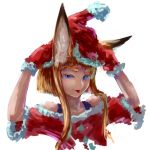  :p animal_ear_fluff animal_ears blue_eyes fox_ears fox_girl_(jaco) fur_trim gloves half-closed_eye hands_up hat jaco looking_at_viewer mittens original red_gloves red_hat santa_costume santa_hat short_hair_with_long_locks sidelocks simple_background smile solo thick_eyebrows tongue tongue_out upper_body white_background 