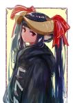  animal_ears bangs black_hair blunt_bangs closed_mouth commentary_request from_side head_tilt horned_girl_(jaco) horns jaco long_hair long_sleeves looking_at_viewer original red_eyes solo twintails twintails_day upper_body 