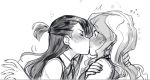  blush closed_eyes commentary diana_cavendish kagari_atsuko kiss little_witch_academia luna_nova_school_uniform multiple_girls sketch surprised ticcy tied_hair yuri 