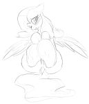  2014 black_and_white blush dotkwa equine feathered_wings feathers female feral fluttershy_(mlp) friendship_is_magic hair hi_res hooves long_hair mammal monochrome my_little_pony one_eye_closed pegasus sketch solo wide_hips wings 