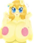  2014 anthro big_breasts blue_eyes blush breasts earth_pony equine fan_character female fladdykin fur hair hi_res horse mammal my_little_pony nipples nude open_mouth orange_hair pony simple_background solo white_background yellow_fur 