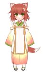  animal_ears blush closed_mouth dated eyebrows_visible_through_hair flower fox_ears fox_tail full_body green_eyes hair_flower hair_ornament japanese_clothes kimono konshin long_sleeves looking_at_viewer original red_hair sandals short_hair signature simple_background sleeves_past_wrists socks solo tail white_background white_legwear 