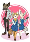  2018 absurd_res aggressive_retsuko anthro ben-ben black_nose canine clothed clothing eyelashes female fennec fenneko fox fur haida hi_res hyena male mammal red_panda retsuko sanrio simple_background 