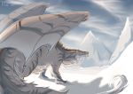  ambiguous_gender brown_eyes brown_fur dragon fur horn kogotsuchidark mountain snow solo wings 