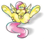  2014 anthro anthrofied anus breasts chest_tuft digital_media_(artwork) ep777 equine feathered_wings feathers female fluttershy_(mlp) friendship_is_magic fur hair hooves legs_up mammal my_little_pony nipples pegasus pink_hair presenting pussy solo spread_legs spreading tongue tuft wings yellow_feathers yellow_fur 