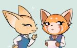  2018 aggressive_retsuko andythelemon anthro black_nose canine clothed clothing eyelashes female fennec fenneko fox fur hi_res mammal red_panda retsuko sanrio simple_background 