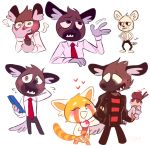  2018 aggressive_retsuko anthro black_nose canine clothed clothing female fur haida hyena male mammal necktie p0ppy red_panda retsuko sanrio simple_background 