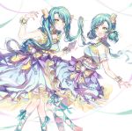  :d :| alternate_hairstyle ankle_lace-up aqua_hair aqua_ribbon arm_cuffs bang_dream! bow butterfly_hair_ornament choker closed_mouth cross-laced_footwear double_bun dress frilled_dress frills green_eyes hair_bow hair_ornament hikawa_hina hikawa_sayo light_frown looking_at_viewer multicolored_bow multiple_girls nennen open_mouth ribbon sash see-through_sleeves siblings sisters smile striped striped_bow twins twintails wrist_bow wrist_cuffs 
