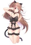  arm_up armpits ass_visible_through_thighs bangs bare_arms blush bow bow_bra bra breasts brown_hair cameltoe choker cleavage collarbone commentary eyebrows_visible_through_hair fangs frilled_bra frilled_choker frilled_panties frills girls_frontline groin hair_between_eyes hair_ornament hand_up head_tilt headgear heterochromia highres leg_garter long_hair looking_at_viewer mk_23_(girls_frontline) multicolored_hair navel nekoko_(windcat429) open_mouth panties red_eyes sidelocks simple_background smile solo stomach streaked_hair tail thigh_gap thighs underwear underwear_only white_background 