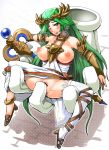  1girl blush boris_(noborhys) breasts green_eyes green_hair jewelry kid_icarus large_breasts lots_of_jewelry master_hand monster nipples open_mouth palutena pussy pussy_juice super_smash_bros. sweat tagme 